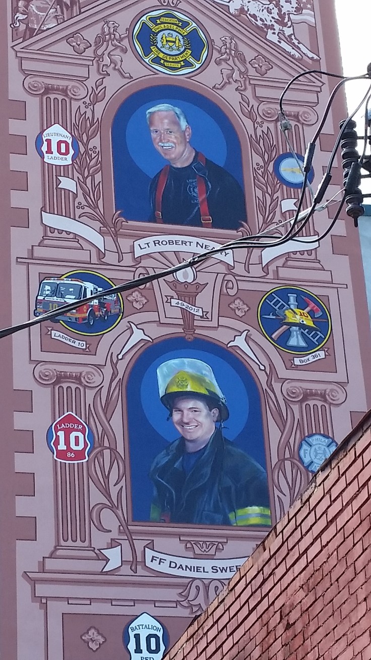 Street view of the mural dedicated to firefighters Robert Neary and Daniel Sweeny